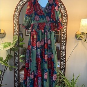 SHEIN Green and Red Floral Maxi Dress